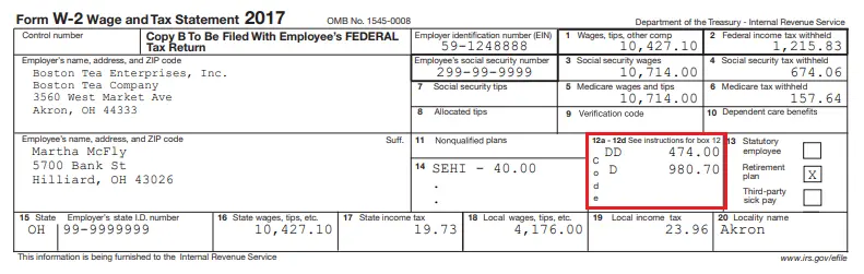 Form W-2 with a box around Box 12