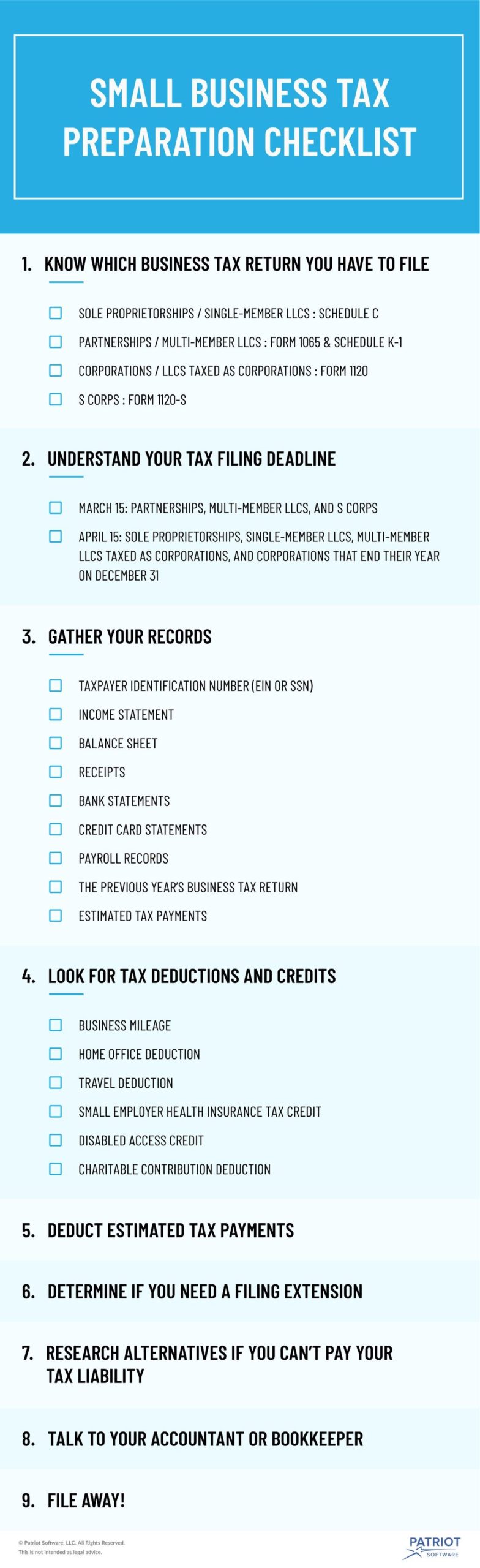 Checklista för skatteförberedelser för småföretag 