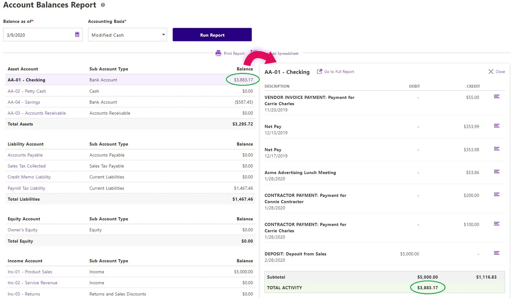 drill-down reporting in Patriot Software