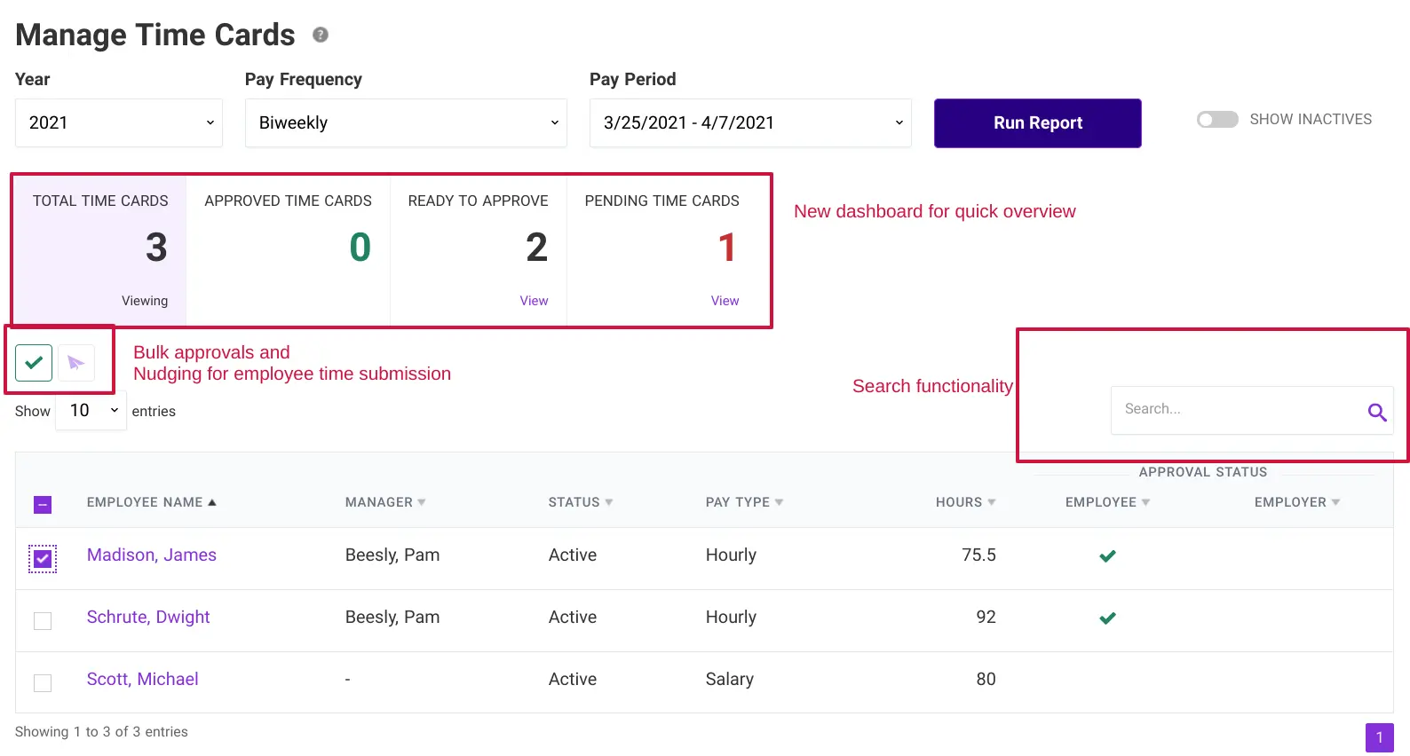 Improvments to manage timecard page