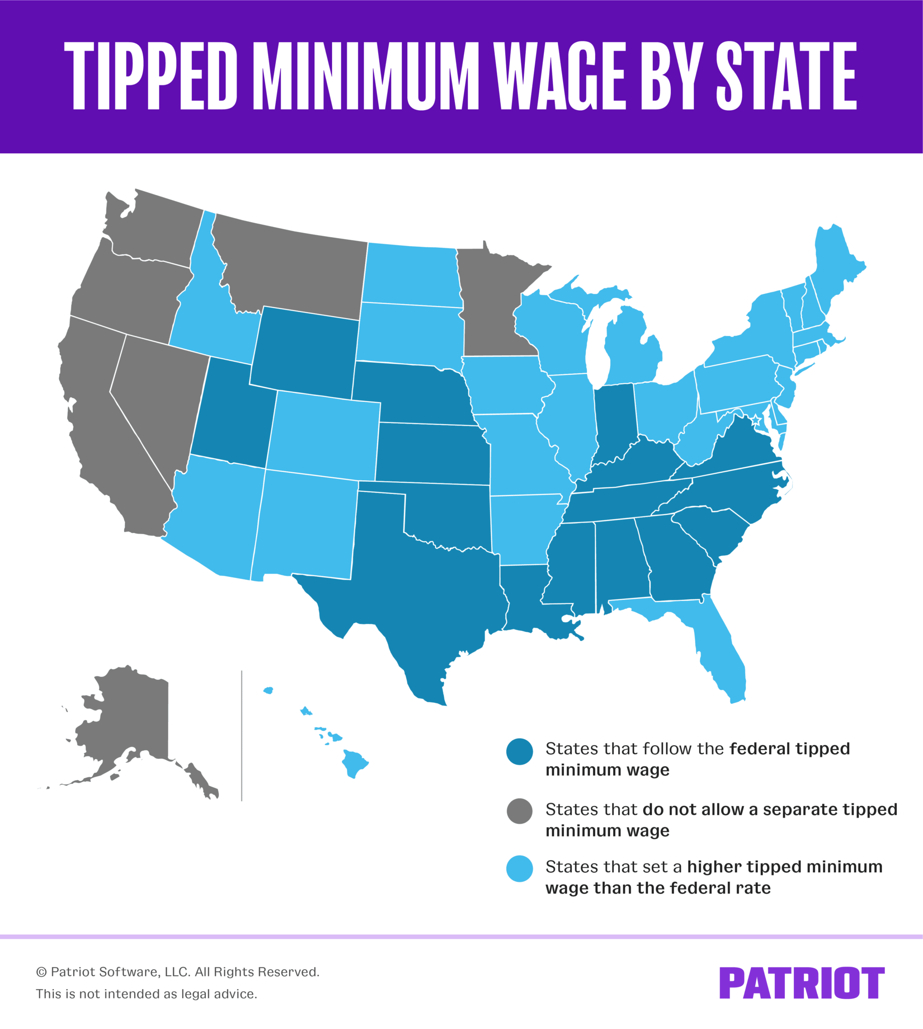 Tipped Minimum Wage Federal Rate and Rates by State (Chart)