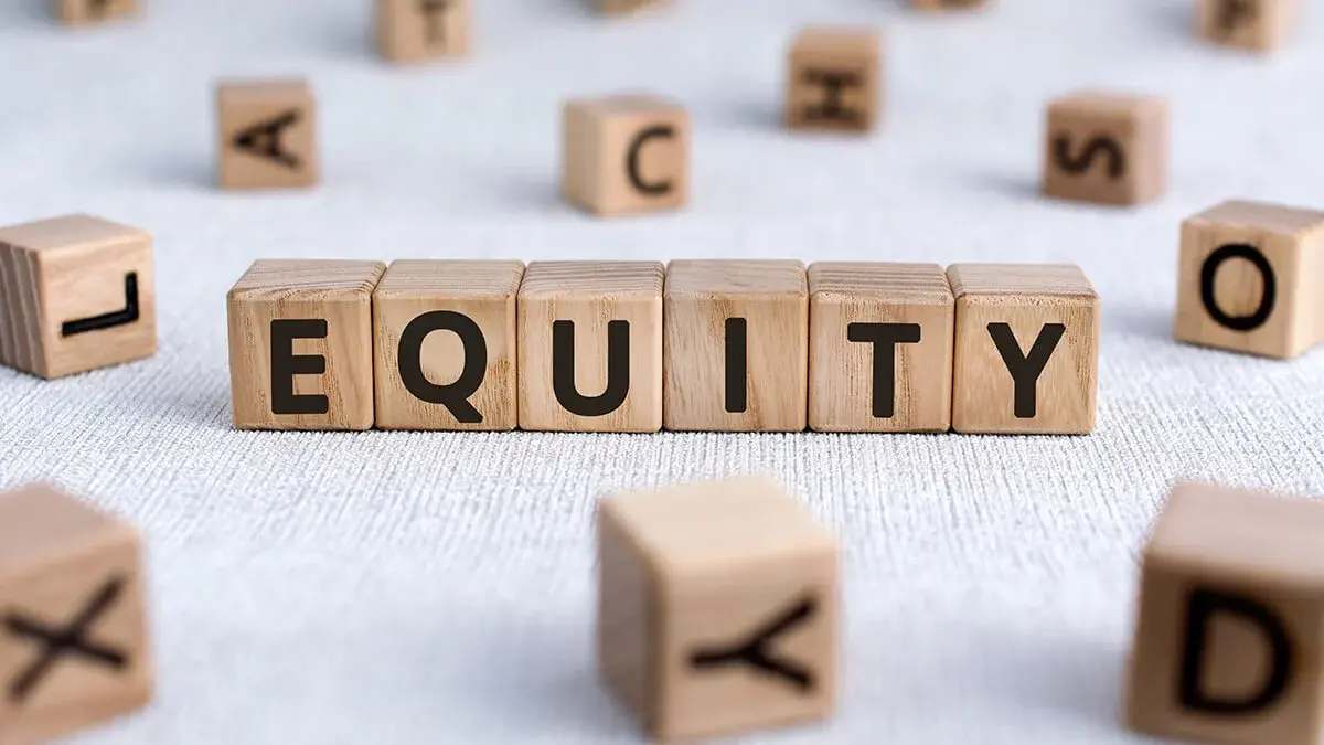 "Equity" spelled out with blocks.