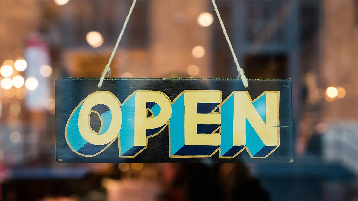 Open sign in storefront