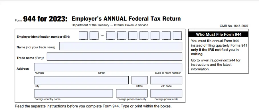 Form 944 for 2023