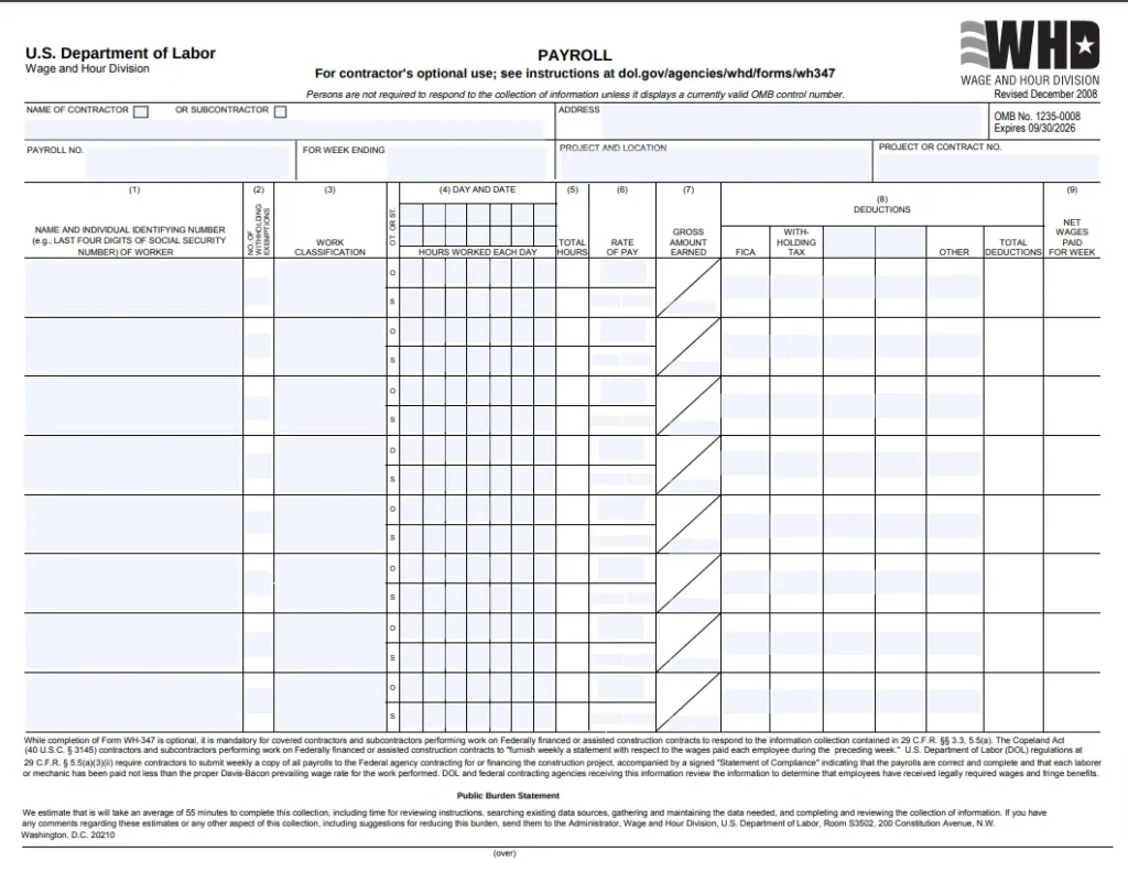 Form WH-347 screenshot, page 1. 