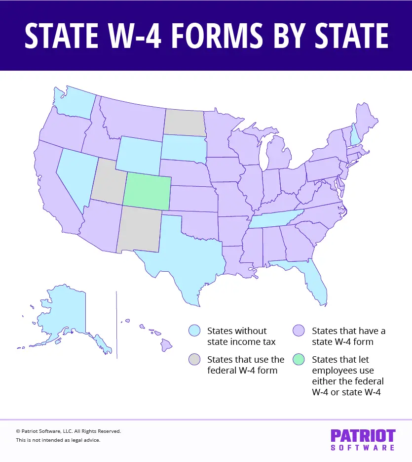 U.S. map showing W-4 forms by state.