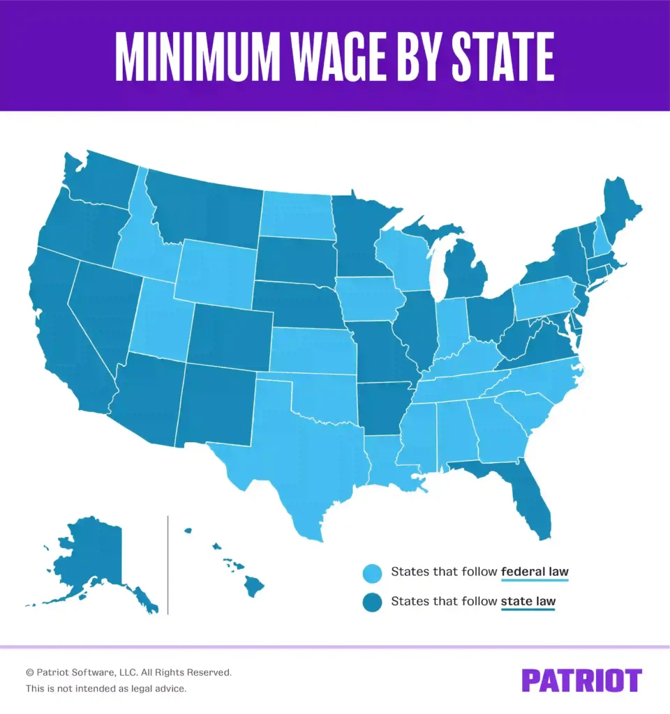 Minimum wage by state map