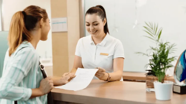 Temporary employee doing administrative work at a local spa.