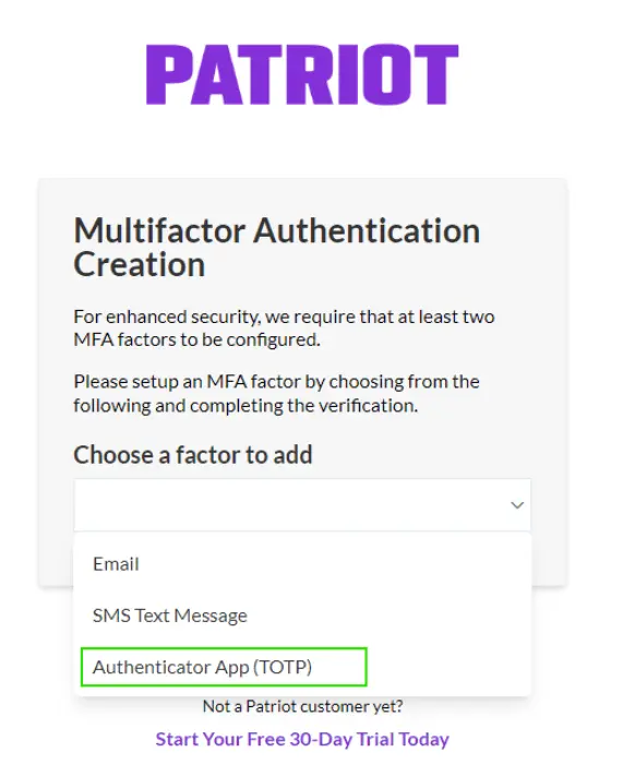 example of authenticator app selection