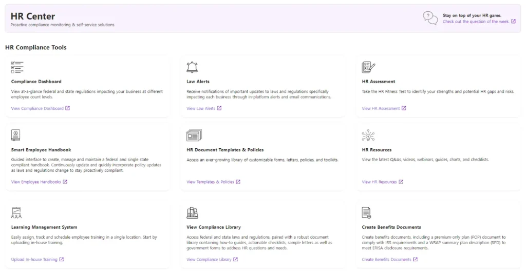 Patriot Software's HR Center, an HR software feature.