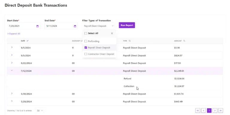 direct deposit bank transactions in Patriot Software