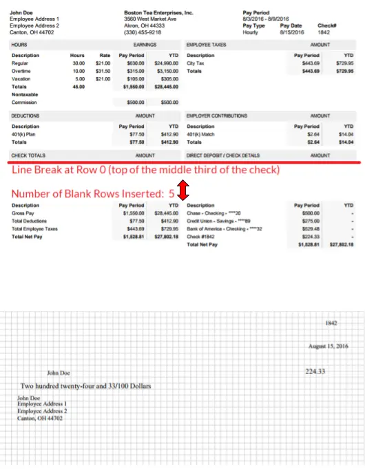 Sample of how to format the checkstub on paychecks 