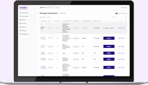 Patriot Software Manage Companies accountant screen.