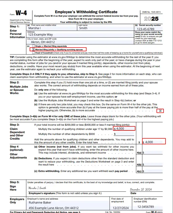 Form W-4: Example