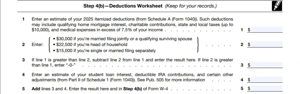 Form W-4 Step 4(b): Deductions Worksheet