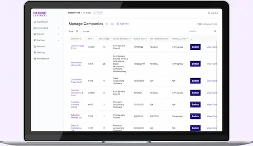 Patriot Software Manage Companies accountant screen.