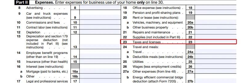 Schedule C, Part II, highlighting line 23.