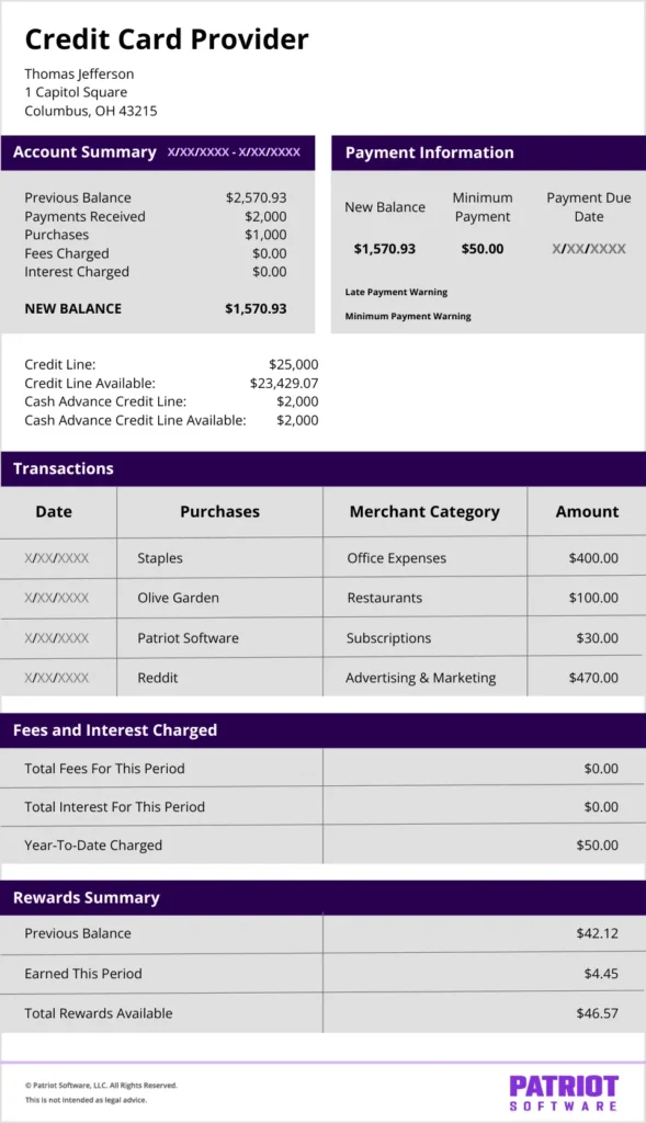 credit card statement example